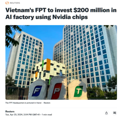 越南科技巨頭FPT聯(lián)姻英偉達(dá)，斥資2億美元共建AI未來工廠，賦能全球人工智能應(yīng)用軟件開發(fā)